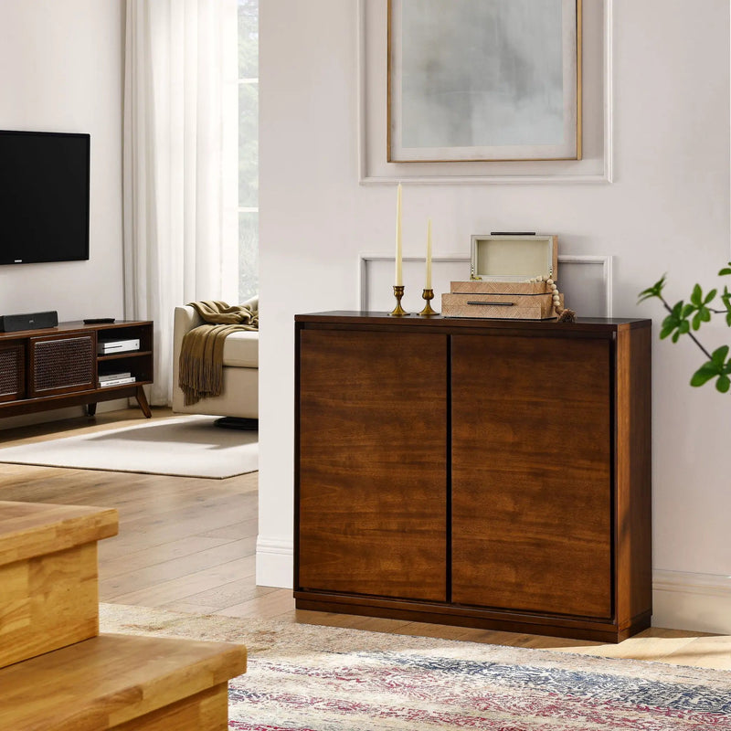 Sideboard, Buffet Cabinet With 2 Outlet Holes, Storage Cabinet For Entryway, Hallway, Living Room, Kitchen, Dining Room, Bedroom - Walnut by HouseOfZazla