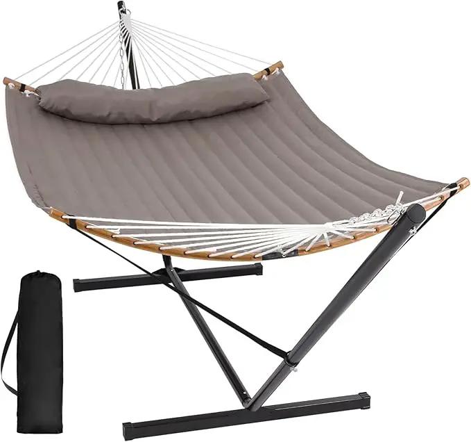 SUNCREAT Hammocks Portable Hammock with Frame, Backyard Double Hammock with Curved Spreader Bar, Brown by GreenHaven Gardens