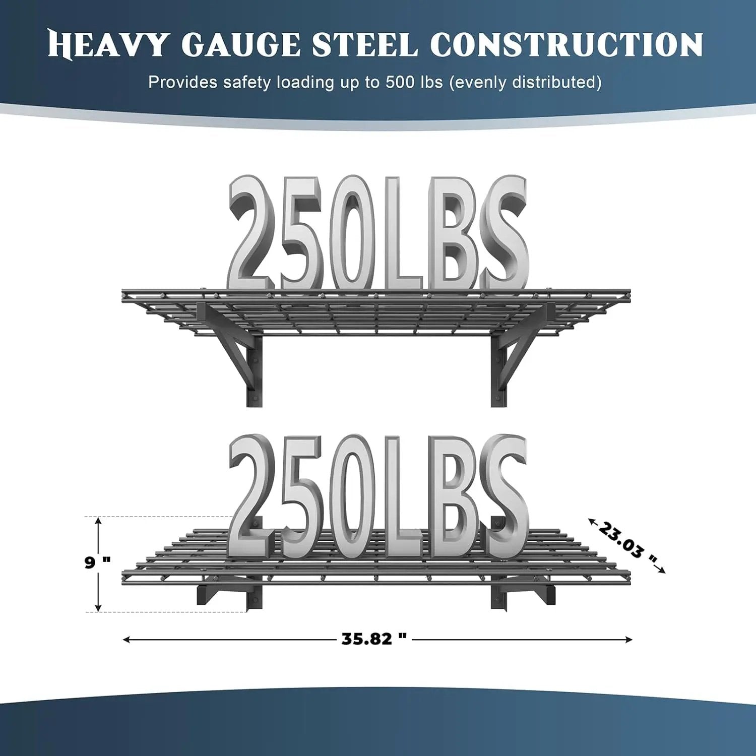 2 Pack Heavy Duty Garage Wall Shelving Set (2x3ft), Wall Mounted Garage Shelves 500lbs Capacity, 24"x72" Wall Shelf Storage Rack Floating Shelves, Black by GreenHaven Gardens