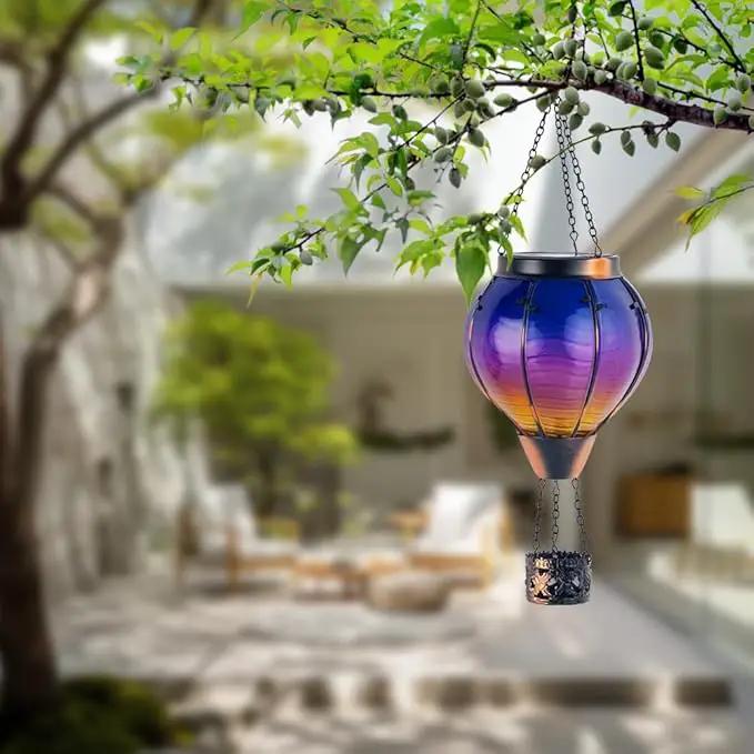Starsoul 2 PC Starsoul 2 PC Glass Solar Hot Air Balloon Flickering Flame Hanging Garden Light Purple Waterproof Hot Air Balloon Solar Lantern with Large Basket by GreenHaven Gardens