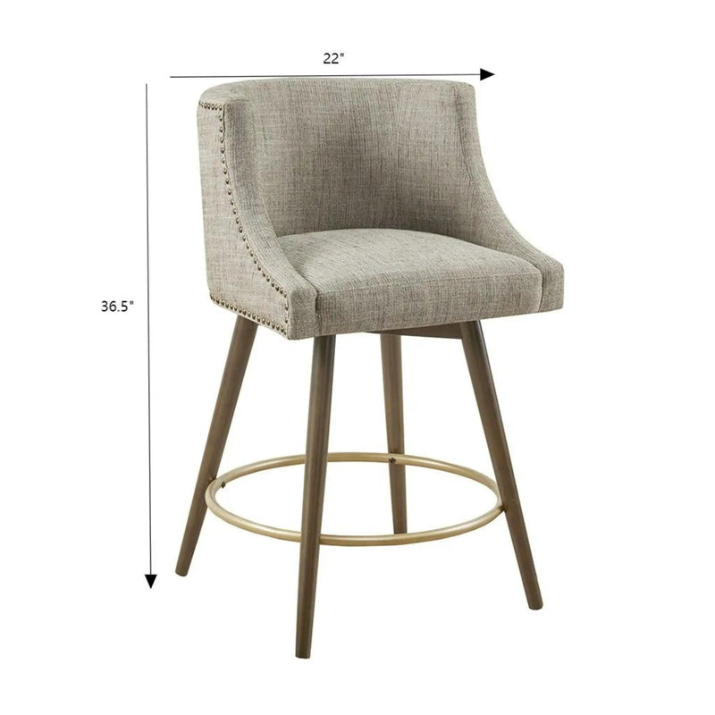 Swivel Counter Stool With Antique Bronze Detailing - Beige Multi by HouseOfZazla