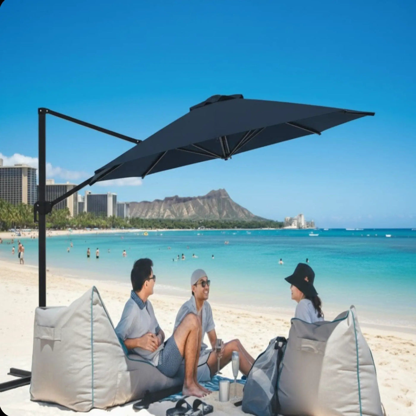 Round Cantilever Patio Umbrella With 360 Rotation & Infinite Tilt Adjustment by HouseOfZazla