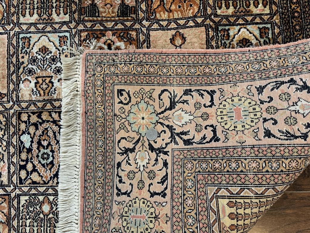 Indian Kashmiri Silk Rug 4x6, Panel Design, Multicolor, Fine by Jewel Rugs