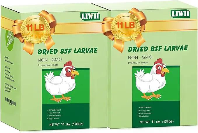 22LB Dried Black Soldier Fly Larvae, 2 Pack of 11 LBS, 86X Calcium Than Dried Mealworms, High Protein Non-GMO Organic Chicken Feed by GreenHaven Gardens
