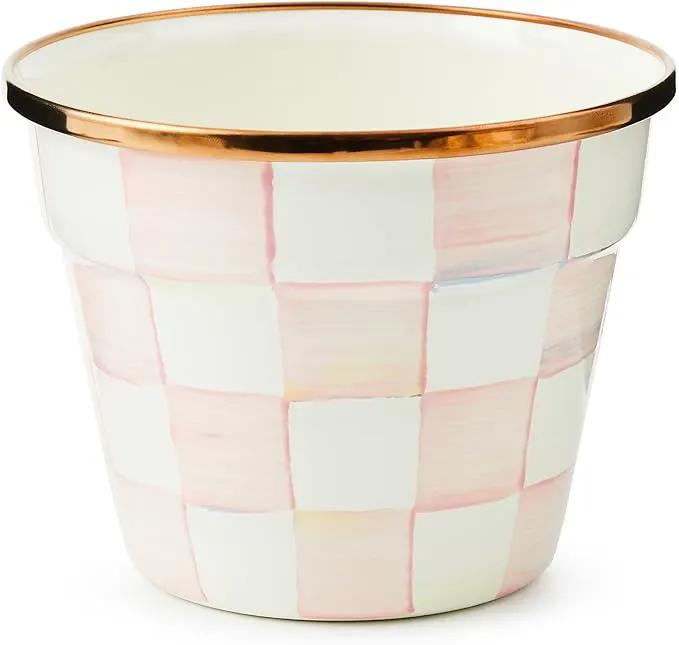 MACKENZIE-CHILDS Enamel Garden Pot, Decorative Pot for Plants, Outdoor Flowerpot Decor, Small, Pink-and-White Rosy Check by GreenHaven Gardens