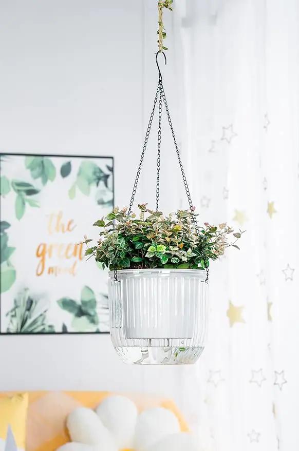 Melphoe 1 Pack Self Watering Hanging Planters Indoor Flower Pots, 8.3 Inch Outdoor Hanging Plant Pot Basket, Plant Hanger with 3Hooks Drainage Holes for Garden Home by GreenHaven Gardens
