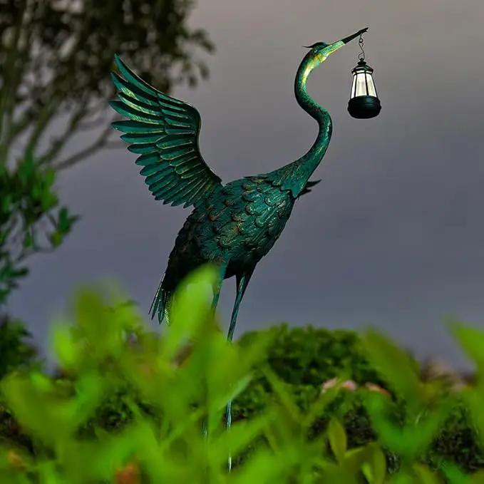 DREAMSOUL 40.5" Heron Garden Statues Large Metal Crane Outdoor Statues Standing Solar Bird Statue for Patio Pool Lawn Decoration by GreenHaven Gardens