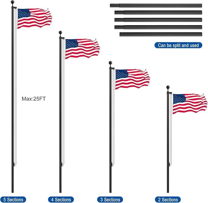 Flag Pole Kit 25FT, 12 Gauge 1.8mm Thickness Heavy Duty Flag Poles with 3x5 American Flag, Black Flag pole for Outdoor House In Ground, Extra Thick Flagpoles Suitable for Yard and Garden by GreenHaven Gardens