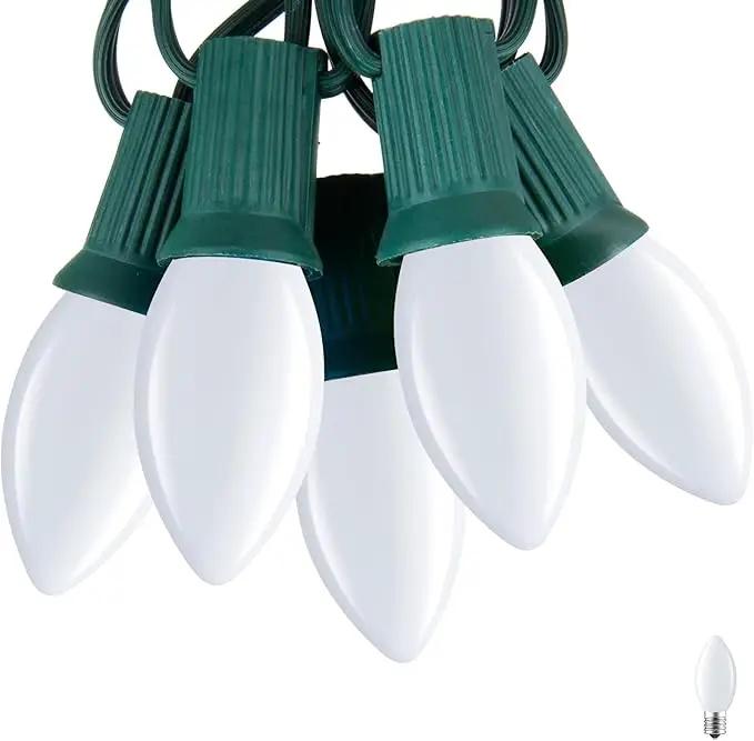 Brightown C7 Pure White LED Christmas Lights, 25Ft Vintage String Lights with 25+1 Plastic Bulbs, E12 Candelabra Base, Outdoor Retro Style Hanging Lights for Xmas Patio Fence Roofline Holiday by GreenHaven Gardens