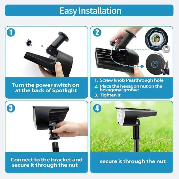 Jior Solar Landscape Spotlights Outdoor 32 LED IP65 Waterproof Solar Powered Wall Lights 2-in-1 Adjustable Outside Lights for Garden Yard Driveway Walkway Pool Patio 4 Pack (Cold White) by GreenHaven Gardens