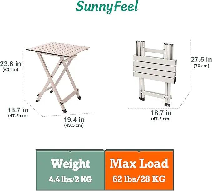 SUNNYFEEL Folding Camping Table - Lightweight Aluminum Portable Picnic Table, 18.5x18.5x24.5 Inch for Cooking, Beach, Hiking, Travel, Fishing, BBQ, Indoor Outdoor Small Foldable Camp Tables by GreenHaven Gardens