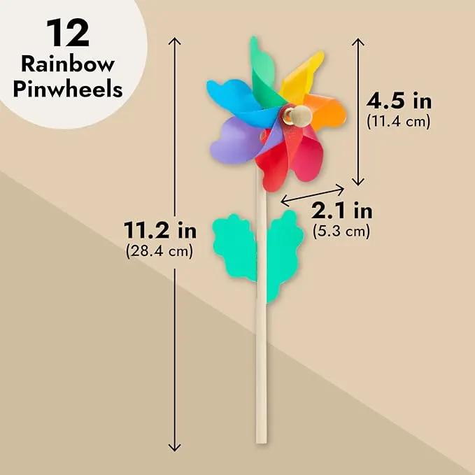 BLUE PANDA 12-Pack Rainbow Flower Pinwheels for Yard and Garden - Wind Spinners and Outdoor Party Favors for Kids, Pride and Birthday Decorations by GreenHaven Gardens