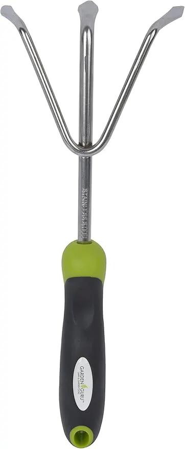 Garden Guru Hand Cultivator Rake Tiller Tool - Stainless Steel for Ultimate Strength - Rust Resistant - Ergonomic Handle - Great for Gardening Cultivating Loosening Weeding by GreenHaven Gardens