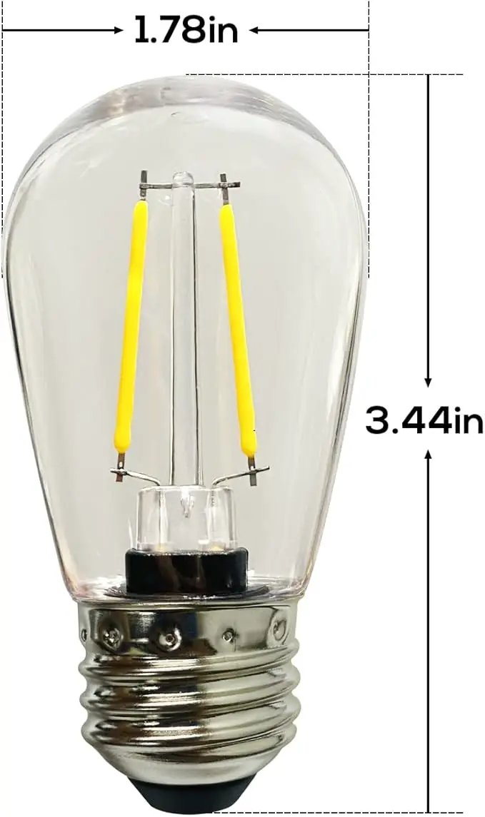 Banord 15 Pack Dimmable 2W S14 Replacement LED Bulbs, 2700K Warm White Waterproof Outdoor String Lights Vintage LED Filament Bulb, Shatterproof E26 Screw Base Edison Light Bulbs by GreenHaven Gardens