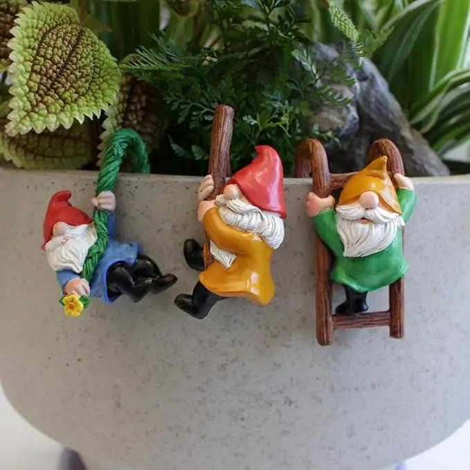 Set of 3 Garden Gnome Statues for Plant Pots Whimsical Climbing Dwarf Figurines Outdoor Garden, Patio, and Home Decor (A) by GreenHaven Gardens