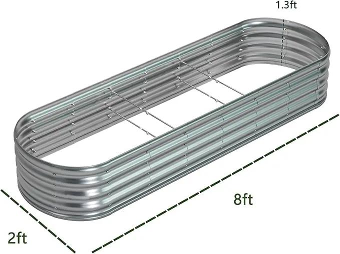 zizin Galvanized Raised Garden Bed Metal Oval Raised Garden Beds Outdoor Planter Box for Vegetables (8x2x1.3FT, Silver) by GreenHaven Gardens
