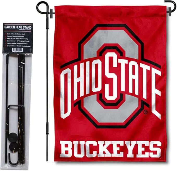 College Flags & Banners Co. Ohio State Buckeyes Garden Flag with Stand Holder by GreenHaven Gardens