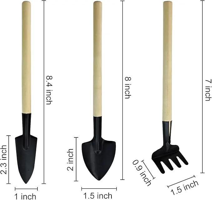 Andiker Mini Gardening Tools, 3pcs Portable Garden Hand Tools Set, Miniature Gardening Rake Trowel and Shovel for Seedlings, Bonsai, Succulents, Herbs, Terrariums and Planting (3pcs) by GreenHaven Gardens