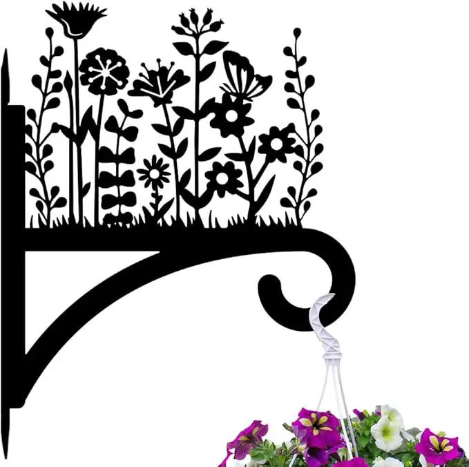 Peacoblue Iron Plant Hangers Hooks for Outdoor Indoor Hanging Plants Flower Fern Pot Lantern Bird Feeder Wind Chimes, 12"x15" Weather Resistant Metal Wall Holder for Porch Garden Farmhouse(Wildflower) by GreenHaven Gardens