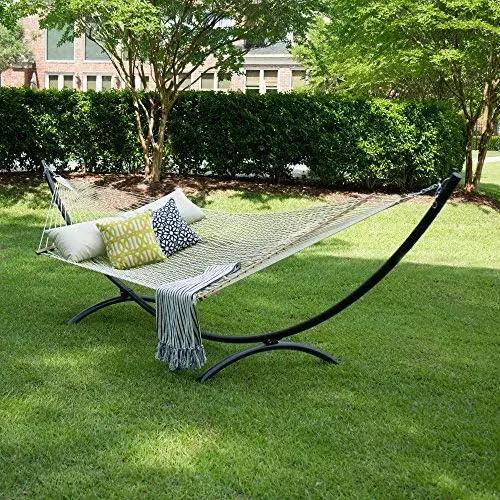 Hatteras Hammocks Deluxe Oatmeal Duracord Rope Hammock with Free Extension Chains & Tree Hooks, Handcrafted in The USA, 450 LB Weight Capacity, 13 ft. x 60 in by GreenHaven Gardens
