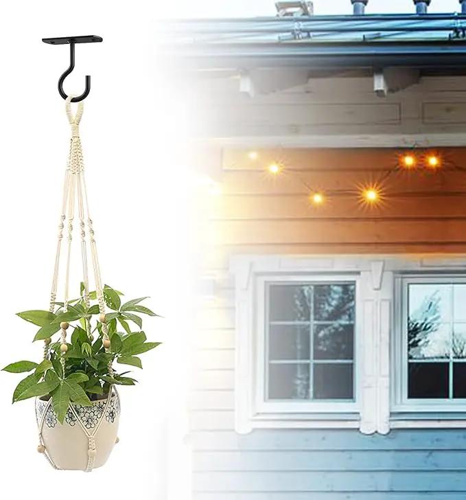 Ceiling Hooks for Hanging Plants 4Pack 4in for Plants,Lights,Planters,Lanterns,Hanging Bird Feeders,Wind Chimes,Indoor&Outdoor Decoration Hooks Black by GreenHaven Gardens