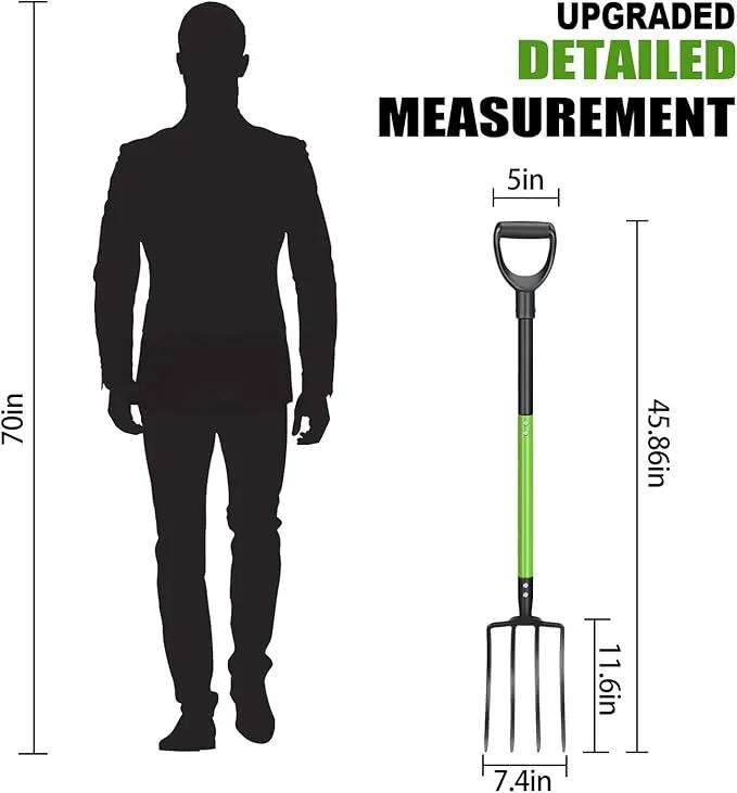 GARDENWORK Garden Fork,Pitchfork for Garden Digging Compost Spading,4-Tines Pitch Fork with Steel Handle and Strengthen Fork Head 45inches (with Protective Gloves) by GreenHaven Gardens