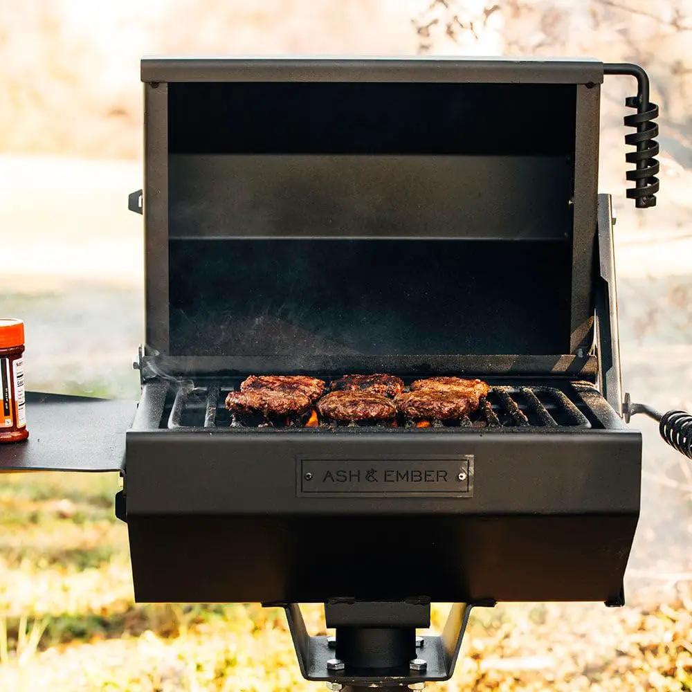 Ash & Ember Park-Style Grill/Smoker, 260 Sq In Charcoal Grill with Cover, 17.5"x11.5" Grate, Side Shelf for Food Prep, Single Post Permanent Park-Style Grill for Outdoor Backyard BBQ by GreenHaven Gardens