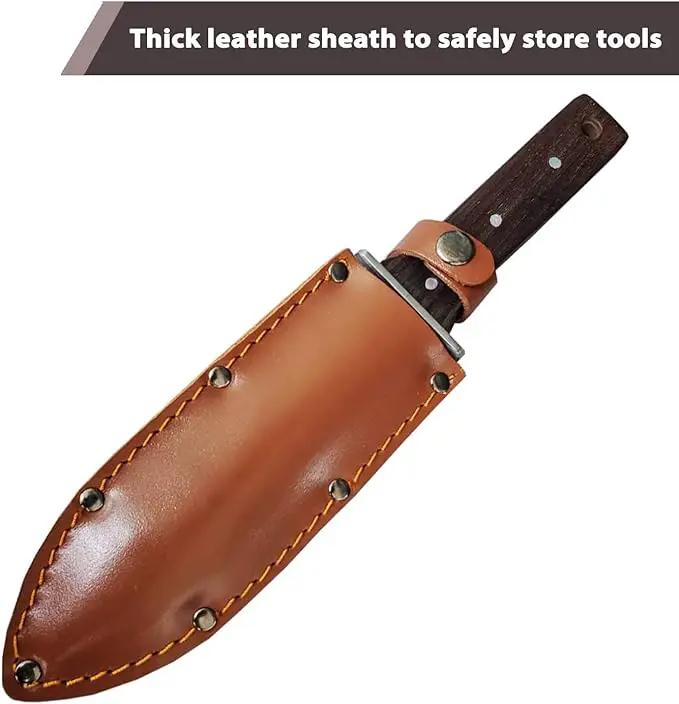 gonicc Professional Hori Hori Garden Knife with Leather Sheath, Protective Handguard, High polished 440 Stainless Steel Blade, Sharpening Stone Included, for Weeding, Digging, Pruning, and Cultivating by GreenHaven Gardens
