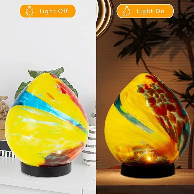 Table Solar Lantern Outdoor Waterproof LED 6.7" Glass Solar Garden Lights Table Solar Lamp for Indoor Patio Porch Yard Decor Gardening Gifts for Women(Red Yellow) by GreenHaven Gardens