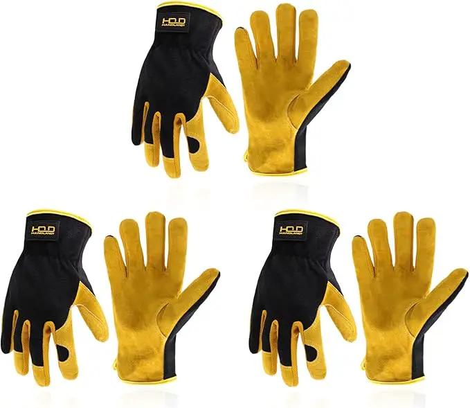 HANDLANDY Leather Work Gloves for Men & Women, Reinforced Durable Garden Gloves, Cowhide Working Glove for Gardening by GreenHaven Gardens