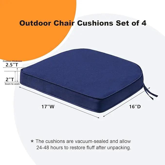 Round Corner Seat Cushions, 17" x 16" x 2", Set of 4, Indoor Outdoor Water Repellent Universal Chair Pads with Ties for Patio Furniture, Garden Deck Dining Chairs, Navy by GreenHaven Gardens