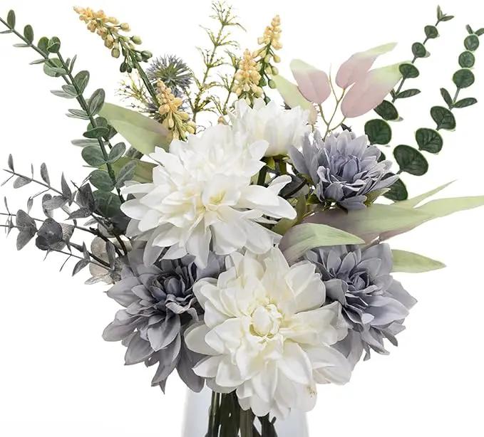 Fake Flowers Artificial Blue Flowers with Vase, Table Centerpieces for Dining Room, Silk Flower Arrangements for Home, Living Room Bathroom Plant Decor, Centerpiece Table Decorations by GreenHaven Gardens