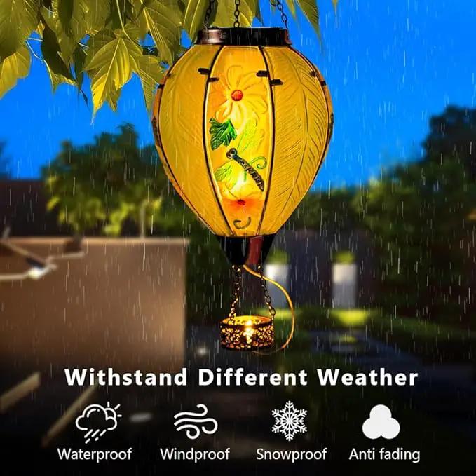 Starsoul Large Solar Hot Air Balloon Lantern with Flame Dragonfly Glass Hanging Outdoor Hot Air Balloon Solar Light Waterproof Garden Patio Yard Party Decorations by GreenHaven Gardens