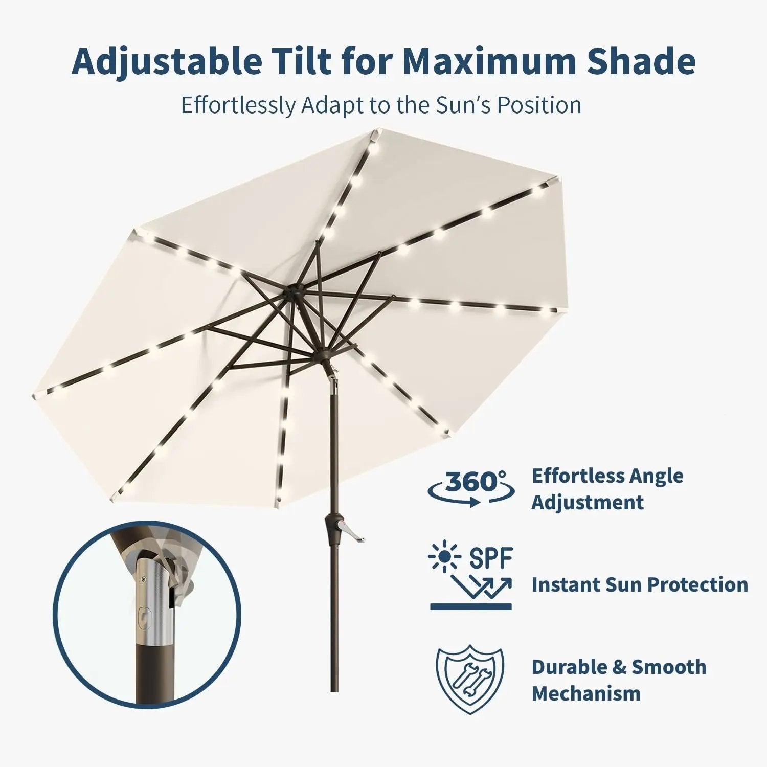 10FT Solar Umbrella 32 LED Lighted Patio Umbrella Table Market Umbrella w/Tilt and Crank, UV-Resistant Outdoor Umbrella for Pool, Garden, Deck, Creamy White by GreenHaven Gardens