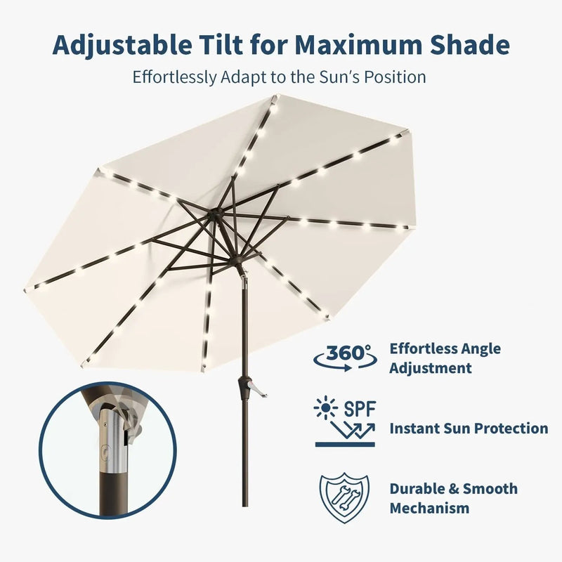9FT Solar Umbrella 32 LED Lighted Patio Umbrella Table Market Umbrella w/Tilt and Crank, UV-Resistant Outdoor Umbrella for Pool, Garden, Deck, Creamy White by GreenHaven Gardens