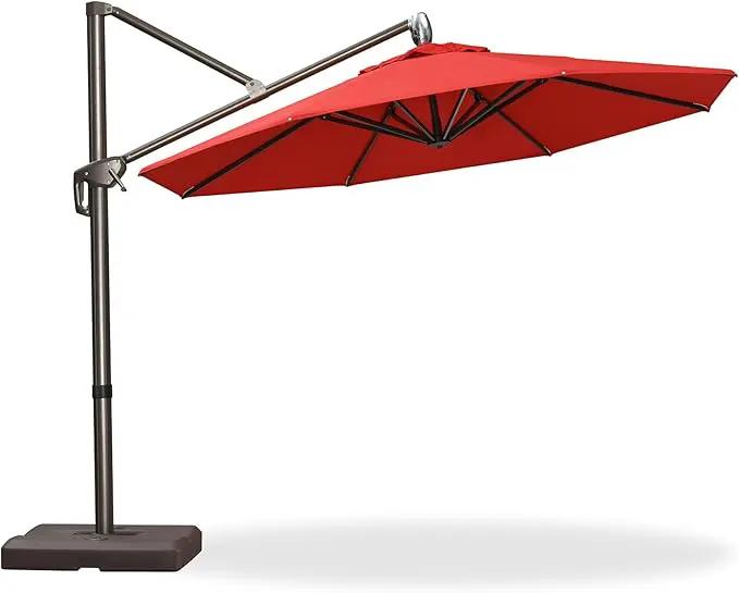 PURPLE LEAF 10FT Cantilever Patio Umbrella with 360-degree Rotation Aluminum Round Outdoor Offset Handing Umbrella for Patio Pool, Red by GreenHaven Gardens
