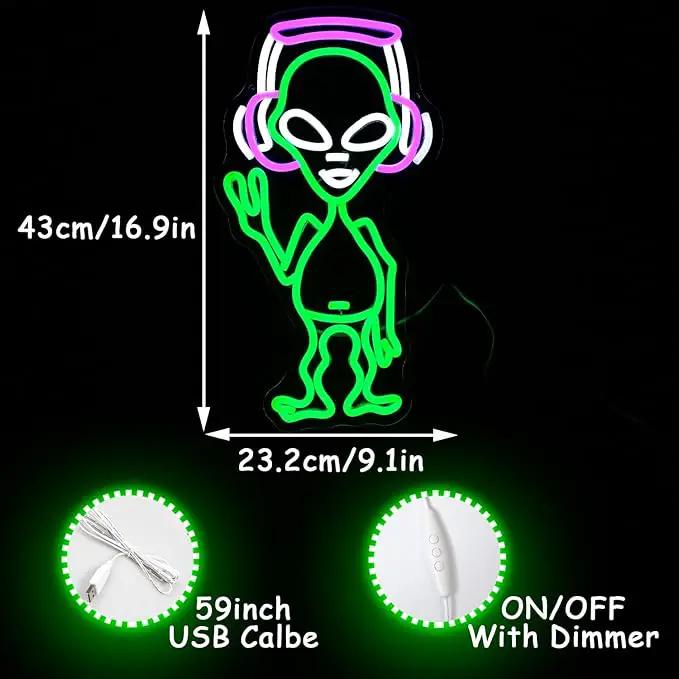 Alien Neon Sign for Wall Decor - Green Music Neon Light Dimmable Cool LED Light Up Sign for Music Studio, Game Room, Party, Bar, Man Cave Decoration by GreenHaven Gardens