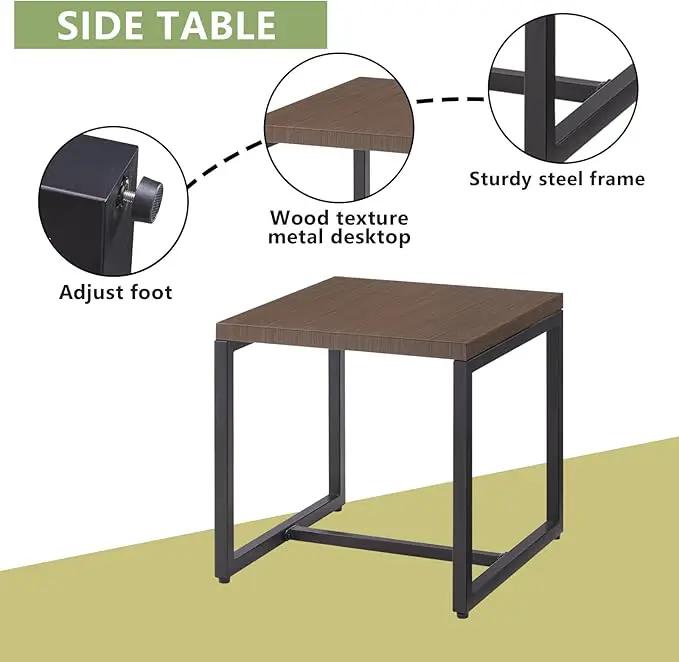 Patio Tables Outdoor Coffee Table - Steel Side Tables End Table for Proch Deck Balcony Garden Squre Brown Tabletop by GreenHaven Gardens