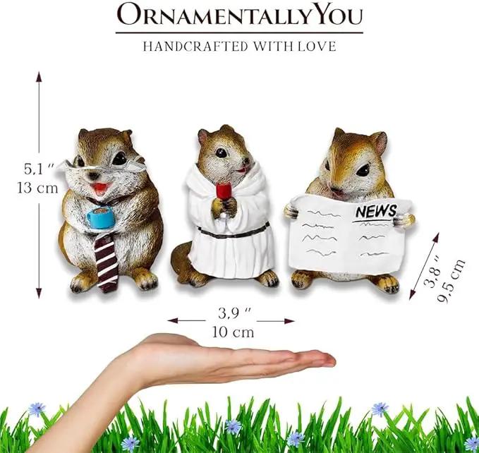 Spring & Summer-Themed Garden Statues – Adorable Outdoor Decor for Lawn, Patio & Porch (Whimsical Chipmunk Trio Set of Three Figurines, 5" Cute Desk Decor and Garden Statues) by GreenHaven Gardens