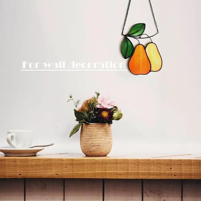 Stained Glass Window Hanging Orange pear Sun Catcher Home Decor Gifts for Christmas to Family and Friends by GreenHaven Gardens