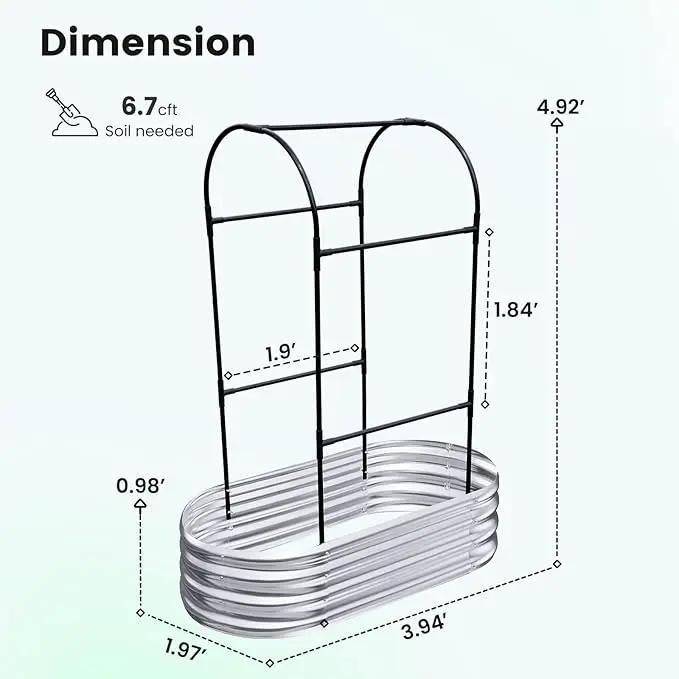 KING BIRD Raised Garden Bed with Arched Trellis Galvanized Planter Garden Box Outdoor for Gardening, Climbing Vegetables, Flowers 3.94x1.97x0.98 Ft, Silver by GreenHaven Gardens