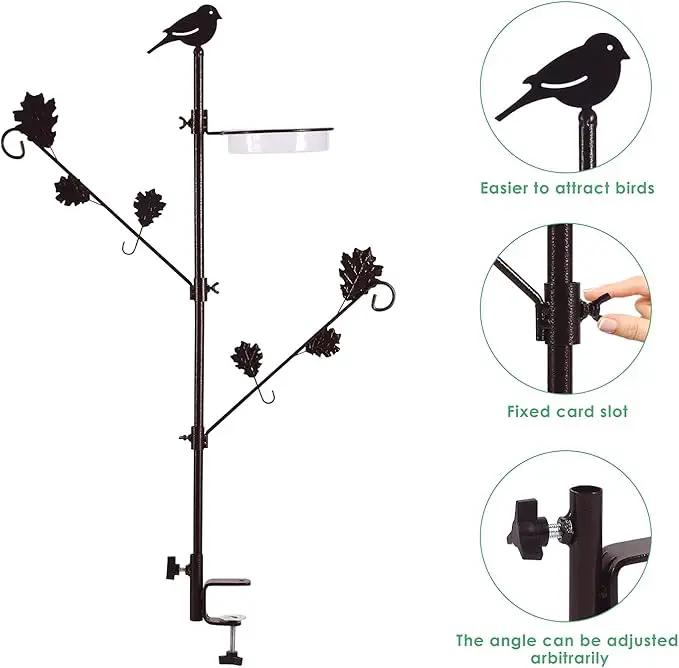 Urban Deco Deck Pole Porch Multi-Hook Bird Feeder Hooks for Deck Kit with Feeder Polyester and with 2 Adjustable Branches and Plastic Water Bowl by GreenHaven Gardens