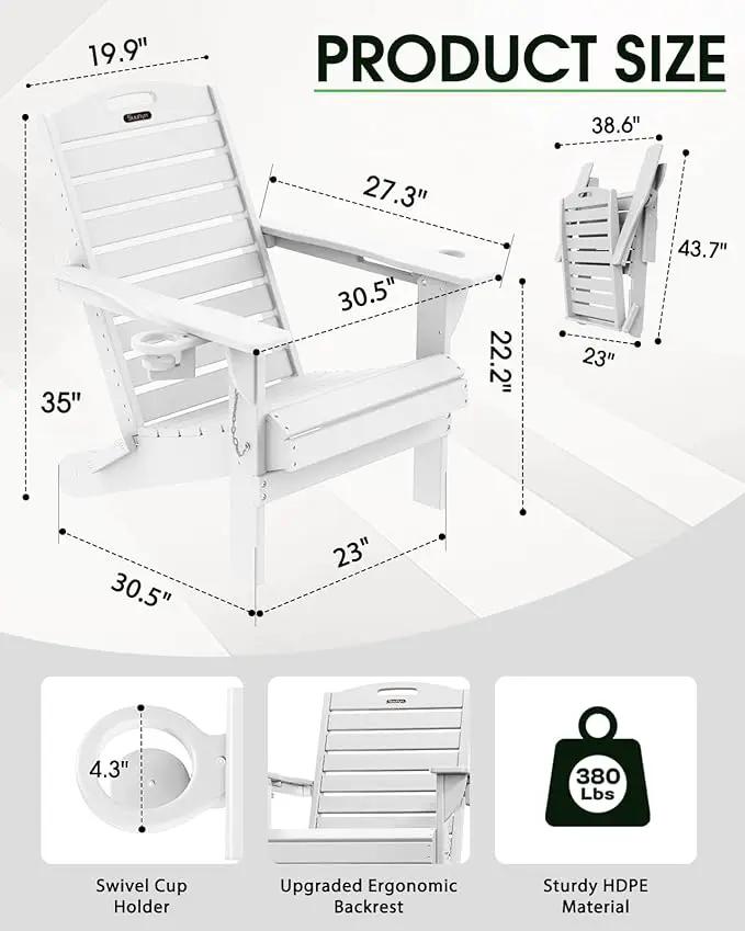 Adirondack Chairs Set of 4, Outdoor Fire Pit Chairs, HDPE All-Weather Adirondack Chairs with Cup Holder, Lawn Chair for Deck, Patio, Garden (White) by GreenHaven Gardens