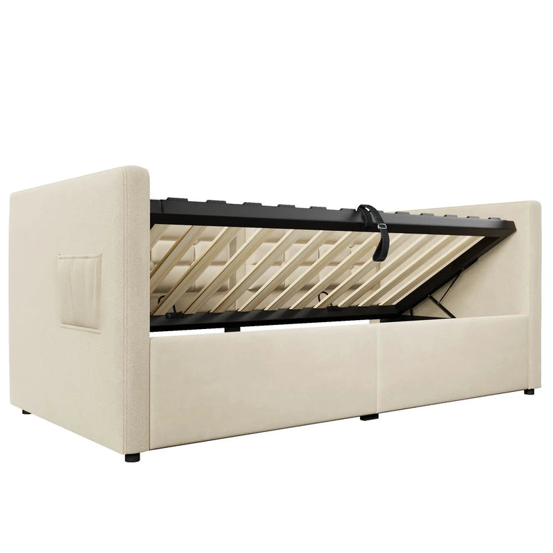 Upholstered Hydraulic Storage Daybed With USB & Type C Charging by HouseOfZazla