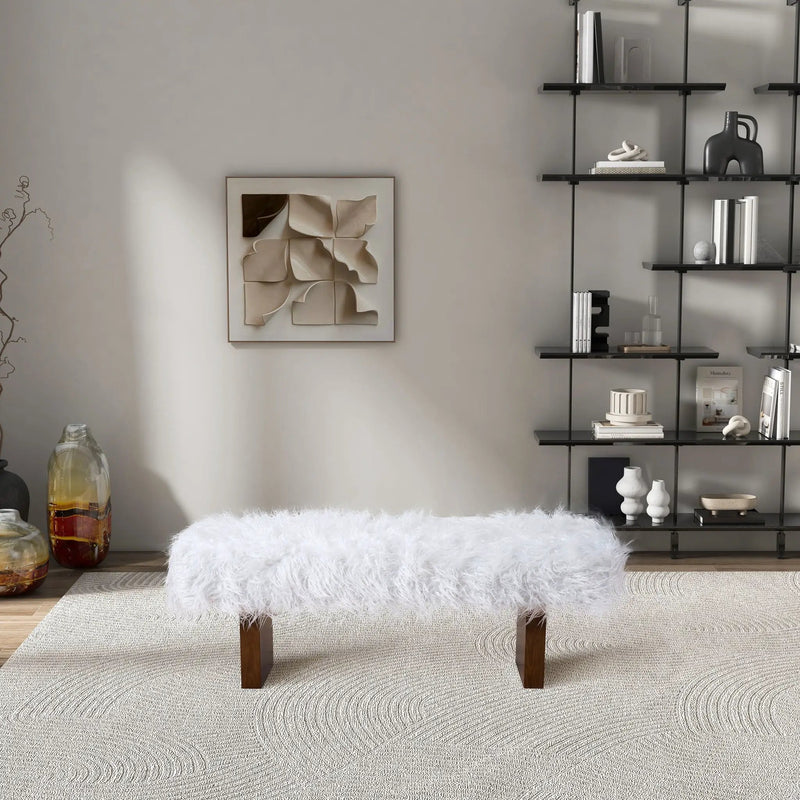 Henley - Fur Bench - White Khaki by Unique Piece Furniture