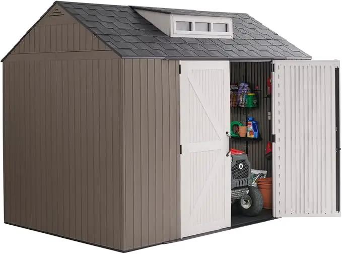 Rubbermaid Extra Large Resin Outdoor Storage Shed With Floor (7 x 10.5 Ft.) Weather Resistant Brown Organization for Home/Lawn Mower/Backyard Equipment/Bike Storage/Pool Supplies by GreenHaven Gardens