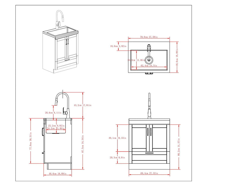 Reed - Deluxe Laundry Cabinet With Pull-Out Faucet And Stainless Steel Sink by Unique Piece Furniture