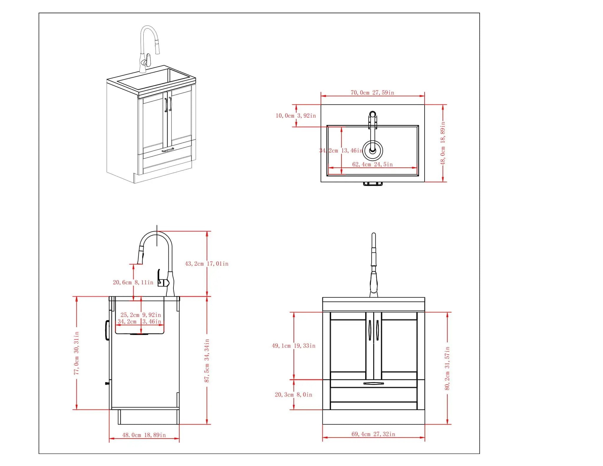 Reed - Deluxe Laundry Cabinet With Pull-Out Faucet And Stainless Steel Sink by HouseOfZazla