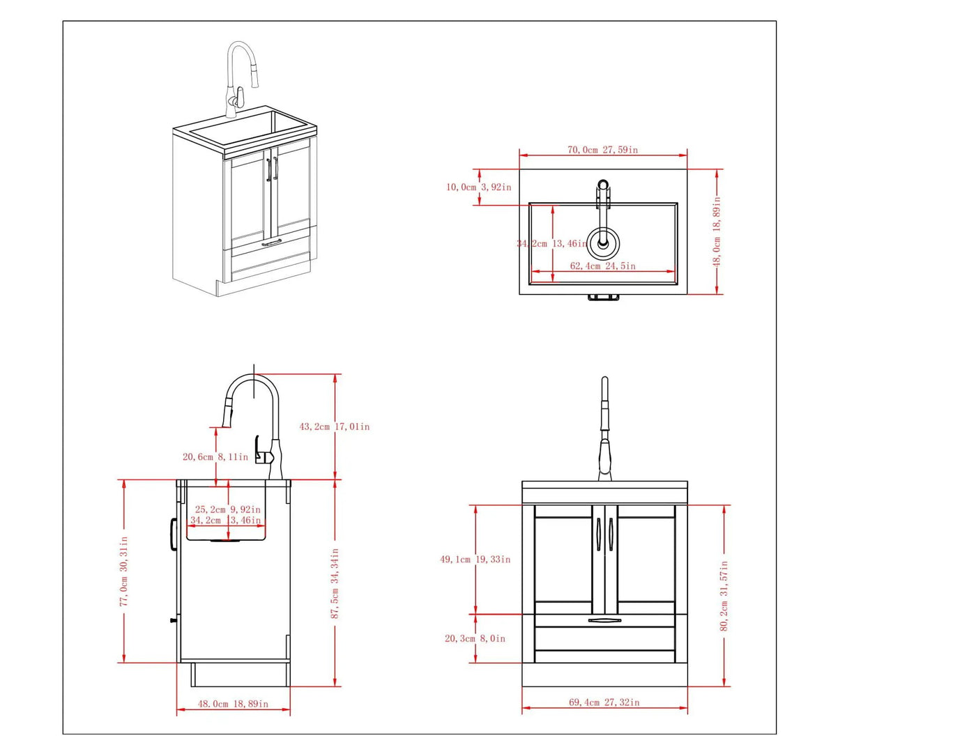 Reed - Deluxe Laundry Cabinet With Pull-Out Faucet And Stainless Steel Sink by Unique Piece Furniture