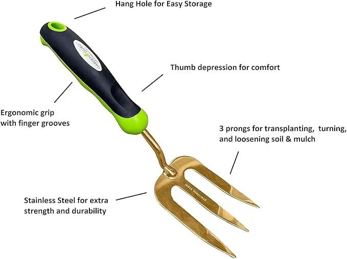 Garden Guru Titanium Hand Weeder Fork Tool – Rust Resistant – Ergonomic Handle – Great for Planting, Spreading Mulch, Weeding, Loosening & Transplanting Soil by GreenHaven Gardens